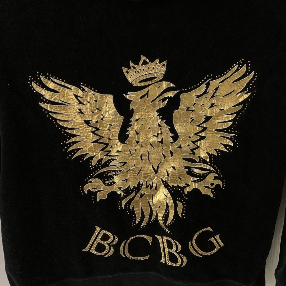 BCBG Maxazria Black & Gold Zip Velour Jacket Hoodie - Picture 6 of 7